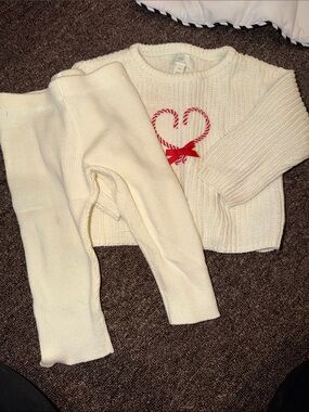 cloud island Cream Knit Sweater and Leggings Set with Red Candy Heart